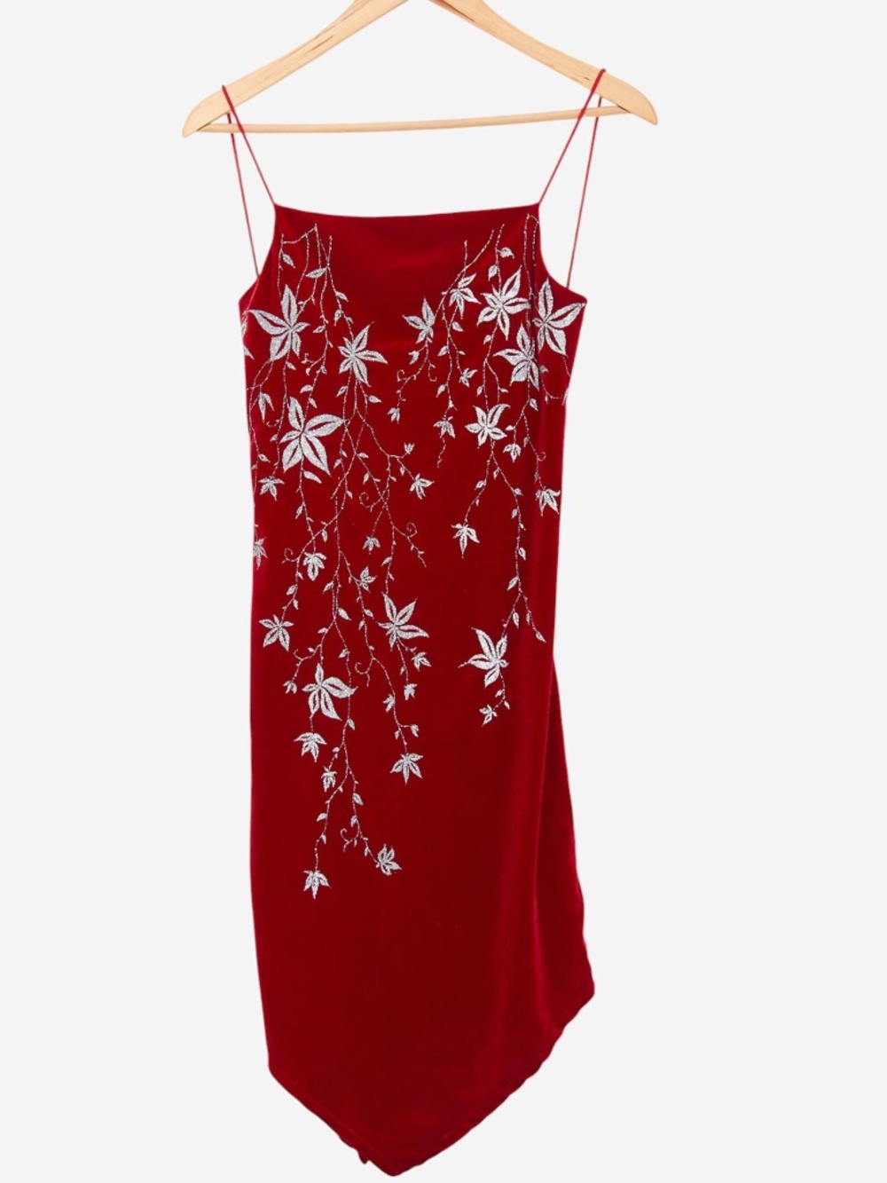 vintage 90s red velvet glittery floral vampy chic party tank dress size medium